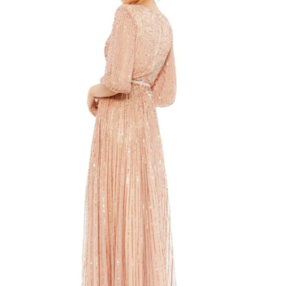 MAC DUGGAL 5509 BISHOP SLEEVE A-LINE APRICOT GOWN sz 12 - Picture 3 of 5